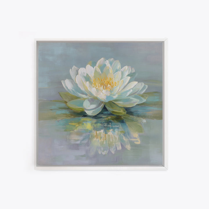 Lotus Flower on Still Water Framed Canvas Print, Waiting Room Art, Office Art, Waiting Room Decor, Calm, Gallery Decor, WRA-1x1-39