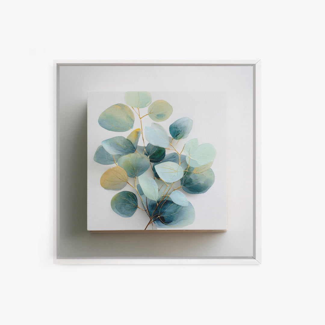 Clean Eucalyptus Leaf Study Framed Canvas Print, Waiting Room Art, Gallery Decor, Waiting Room Decor, Oil Painting, Calm, WRA-1x1-41