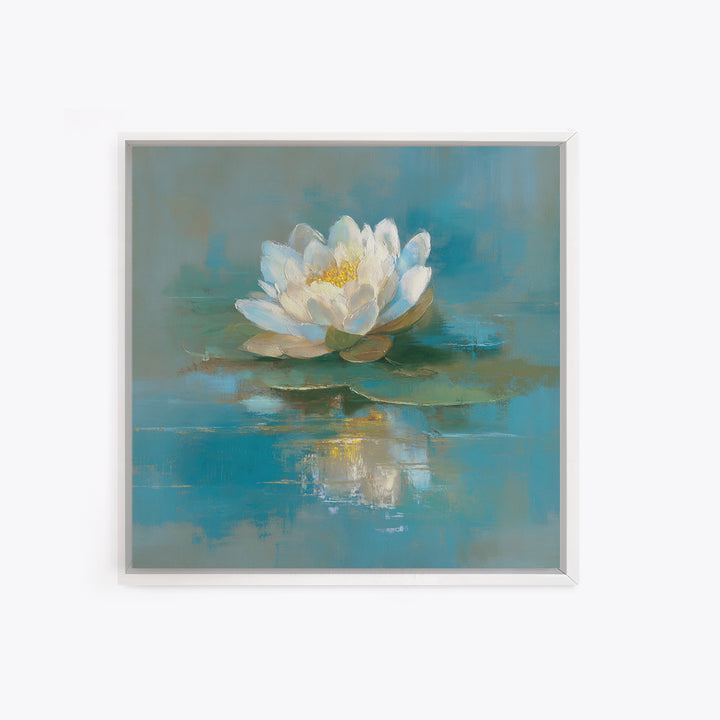 Lotus Flower on Still Water Framed Canvas Print, Waiting Room Art, Photography Print, Waiting Room Decor, Oil Painting, Calm, WRA-1x1-63