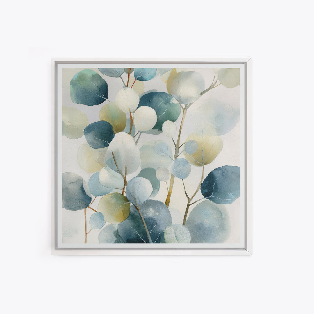 Clean Eucalyptus Leaf Study Framed Canvas Print, Waiting Room Art, Gallery Decor, Waiting Room Decor, Oil Painting, Calm, WRA-1x1-65