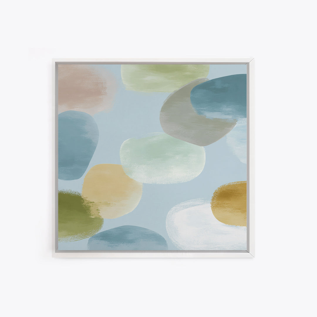 Pastel Rainbow Shapes for Pediatric Spaces Framed Canvas Print, Waiting Room Art, Dental Wall Art, Waiting Room Decor, Calm, WRA-1x1-66