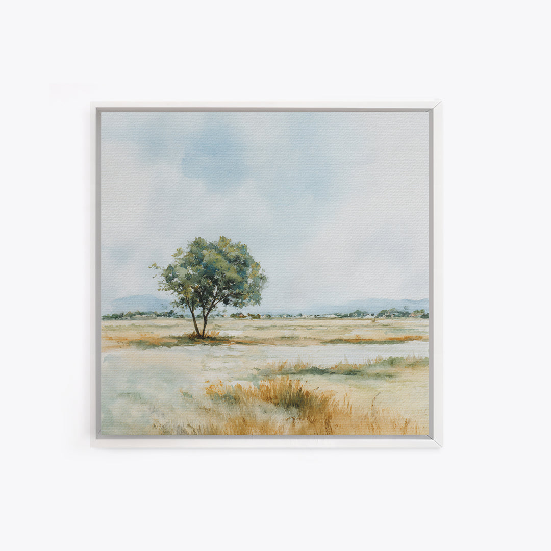 Open Field with Distant Tree Framed Canvas Print, Waiting Room Art, Therapy Office Decor, Waiting Room Decor, Fine Art, Calm, WRA-1x1-71