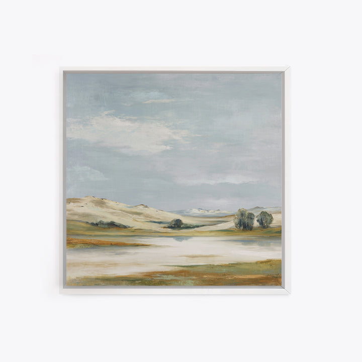 Calming Landscape with Open Sky and Gentle Framed Canvas Print, Waiting Room Art, Waiting Room Decor, Watercolor Art, Calm, WRA-1x1-73