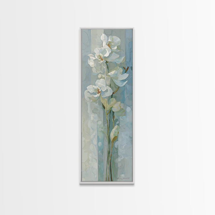 White Orchid on Light Gray Ground Framed Canvas Print, Waiting Room Art, Art, Waiting Room Decor, Fine Art, Calm, Bauhaus Print, WRA-1x3-19