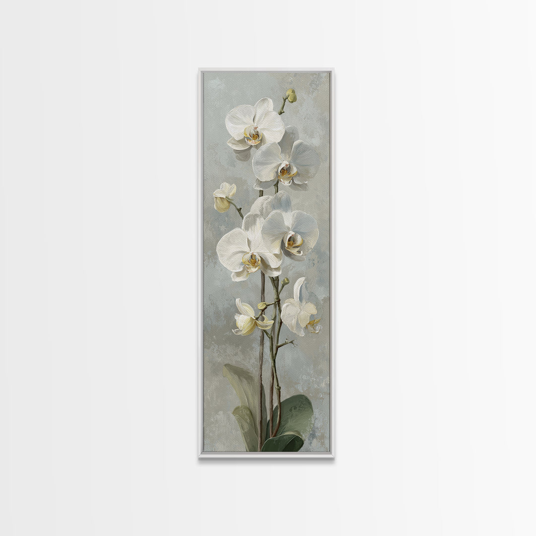 White Orchid on Light Gray Ground Canvas Print, Waiting Room Art, Bedroom Decor, Waiting Room Decor, Fine Art, Calm, Abstract, WRA-1x3-43