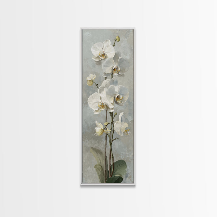 White Orchid on Light Gray Ground Canvas Print, Waiting Room Art, Bedroom Decor, Waiting Room Decor, Fine Art, Calm, Abstract, WRA-1x3-43