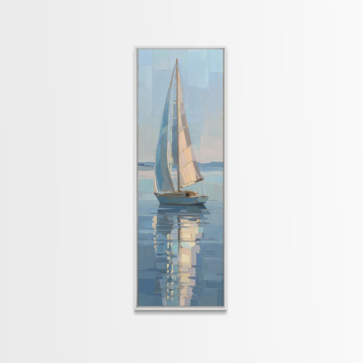 Quiet Sailboat on Calm Water Canvas Print, Waiting Room Art, Wall Sculpture, Waiting Room Decor, Oil Painting, Calm, WRA-1x3-55