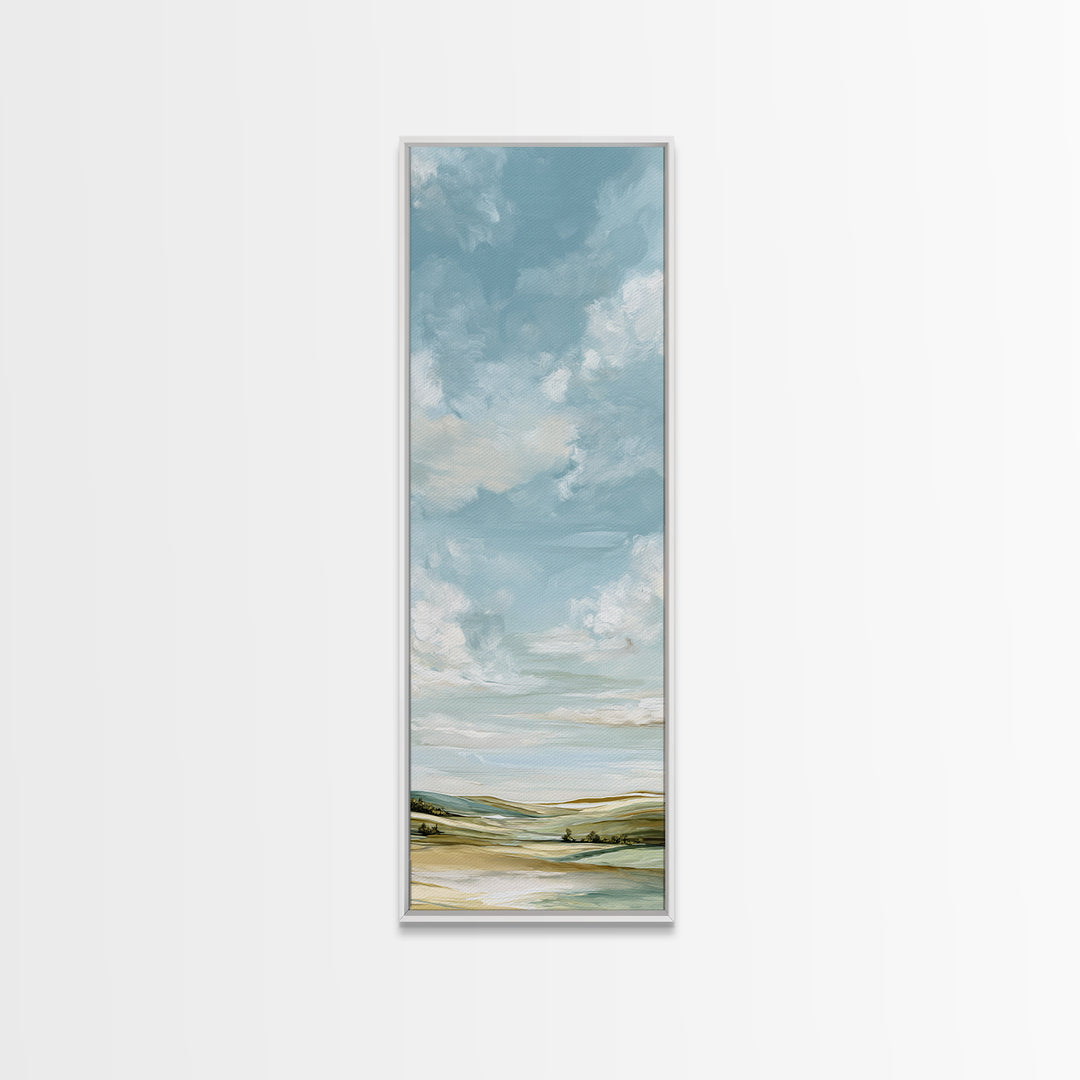 Calming Landscape with Open Sky and Gentle Framed Canvas Print, Waiting Room Art, Textured Painting, Waiting Room Decor, Calm, WRA-1x3-61