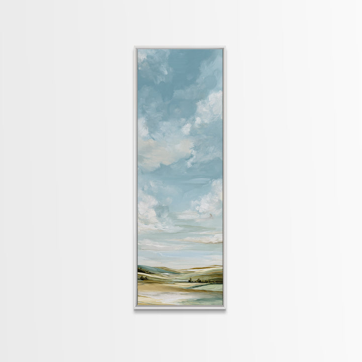 Calming Landscape with Open Sky and Gentle Framed Canvas Print, Waiting Room Art, Textured Painting, Waiting Room Decor, Calm, WRA-1x3-61