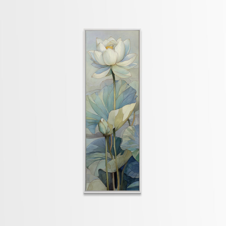 Lotus Flower on Still Water Framed Canvas Print, Waiting Room Art, Digital Art Print, Waiting Room Decor, Oil Painting, Calm, WRA-1x3-75