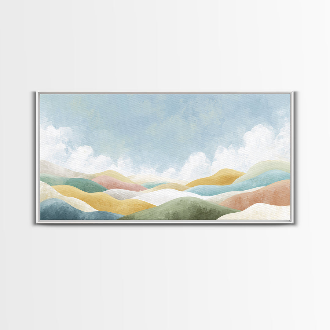 Pastel Rainbow Shapes for Pediatric Spaces Framed Canvas Print, Waiting Room Art, Fine Art Print, Waiting Room Decor, WRA-2x1-38