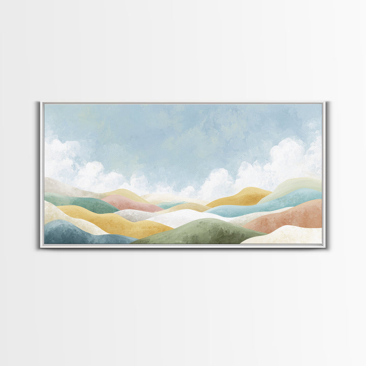 Pastel Rainbow Shapes for Pediatric Spaces Framed Canvas Print, Waiting Room Art, Fine Art Print, Waiting Room Decor, WRA-2x1-38