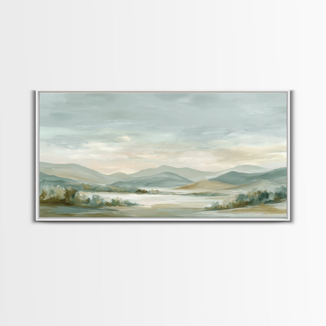 Calming Landscape with Open Sky and Gentle Framed Canvas Print, Waiting Room Art, Original Art, Waiting Room Decor, WRA-2x1-45