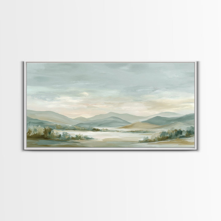 Calming Landscape with Open Sky and Gentle Framed Canvas Print, Waiting Room Art, Original Art, Waiting Room Decor, WRA-2x1-45