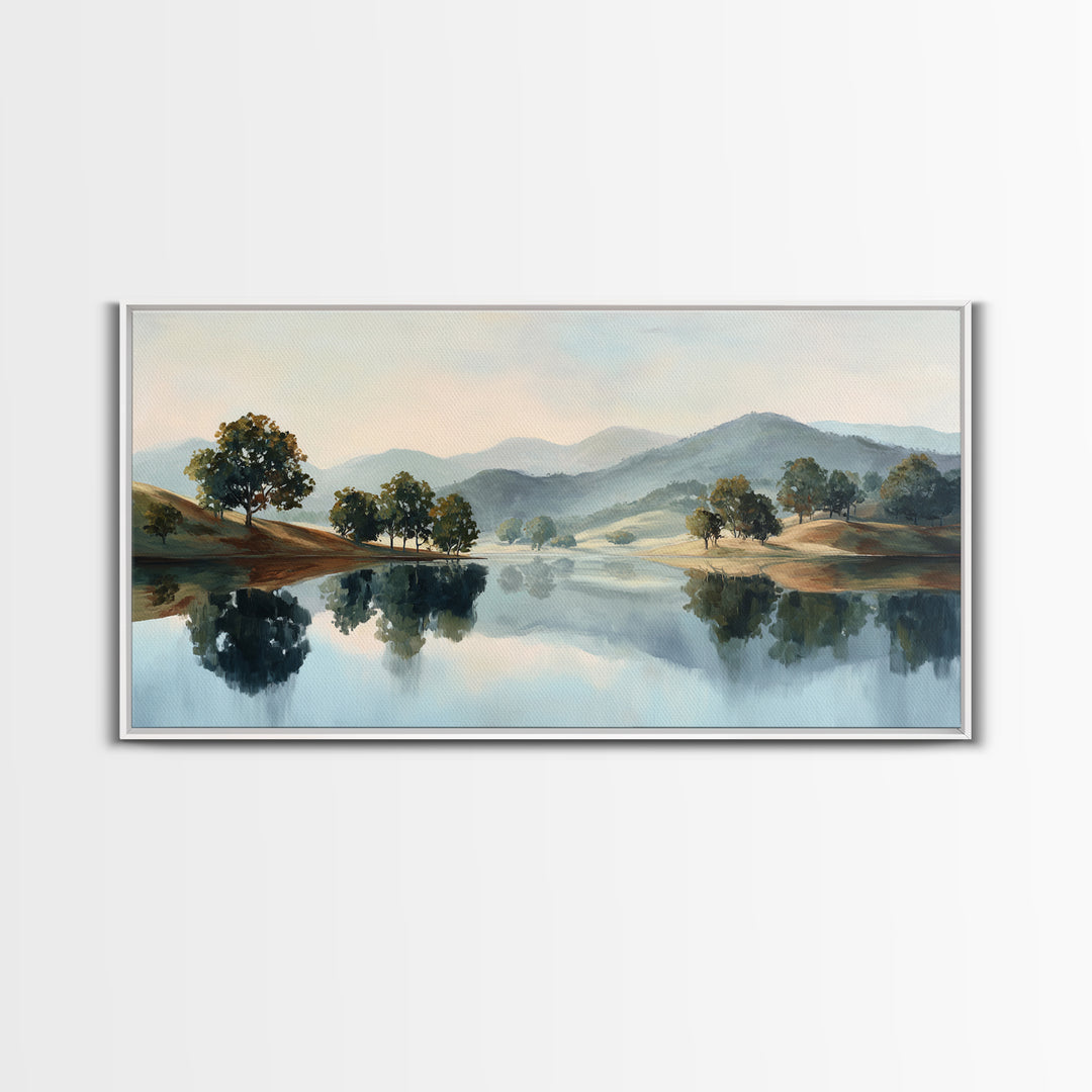 Peaceful Lake Reflection at Dawn Canvas Print, Waiting Room Art, Wall Decor, Waiting Room Decor, Calm, Minimalist Wall Art, WRA-2x1-48