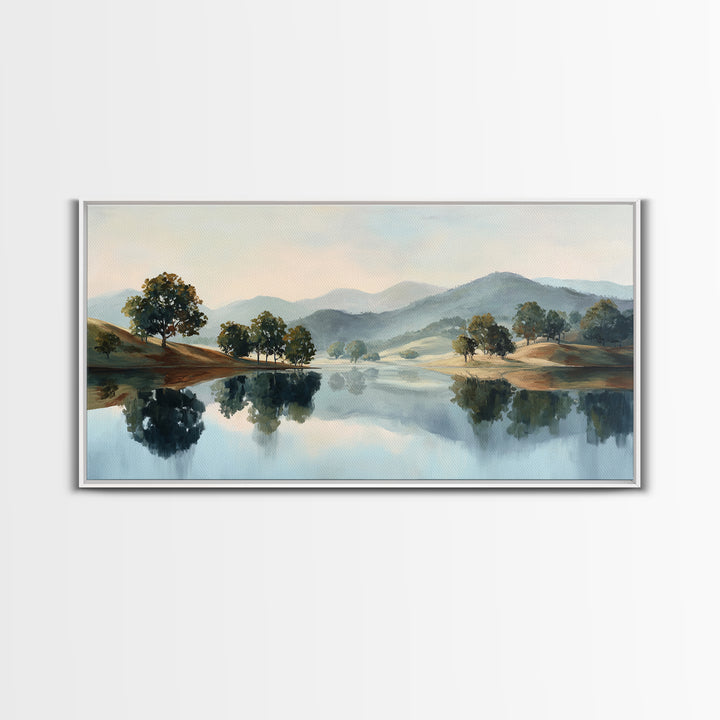 Peaceful Lake Reflection at Dawn Canvas Print, Waiting Room Art, Wall Decor, Waiting Room Decor, Calm, Minimalist Wall Art, WRA-2x1-48