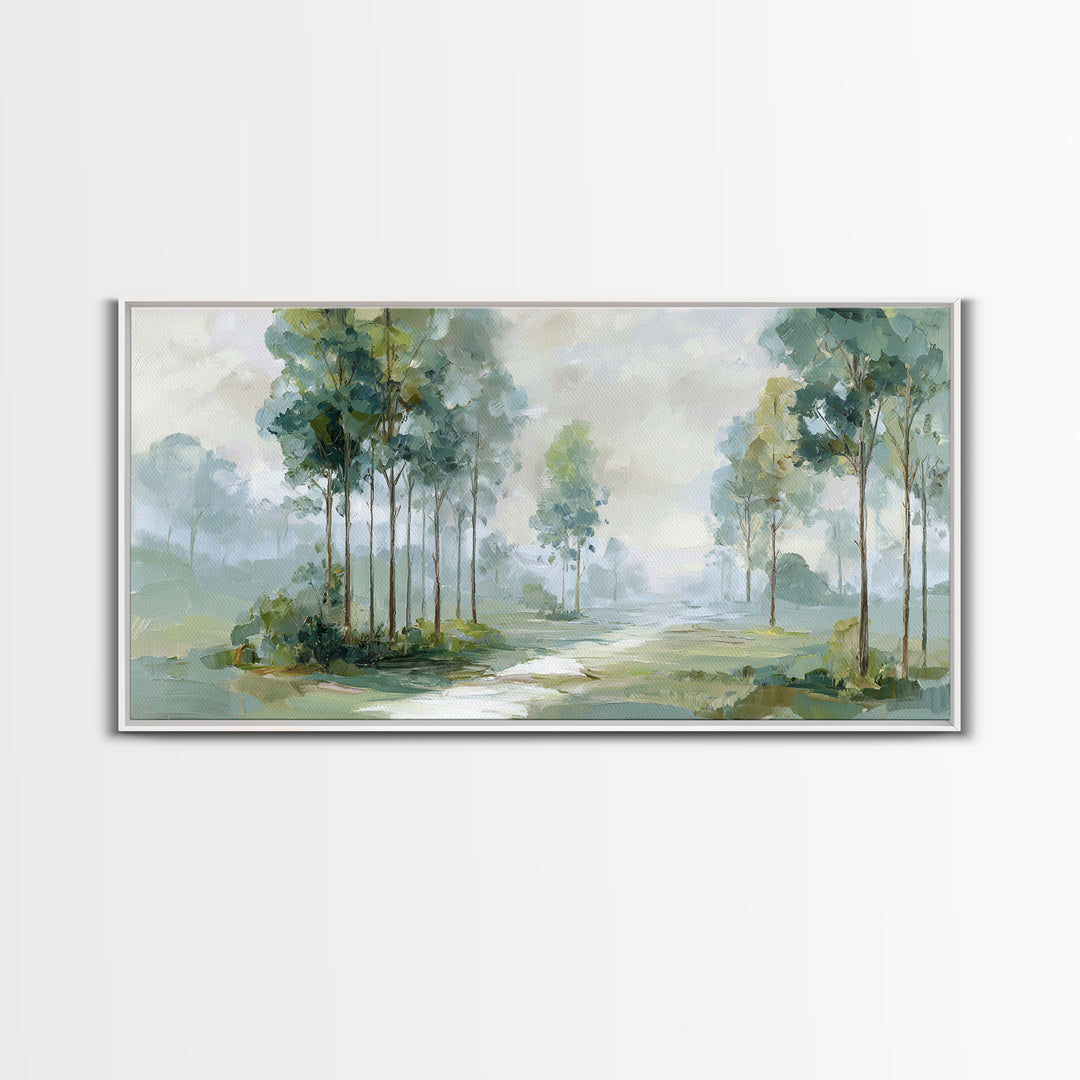 Misty Forest Path Framed Canvas Print, Waiting Room Art, Modern Art, Waiting Room Decor, Fine Art, Calm, Therapy Office Decor, WRA-2x1-55