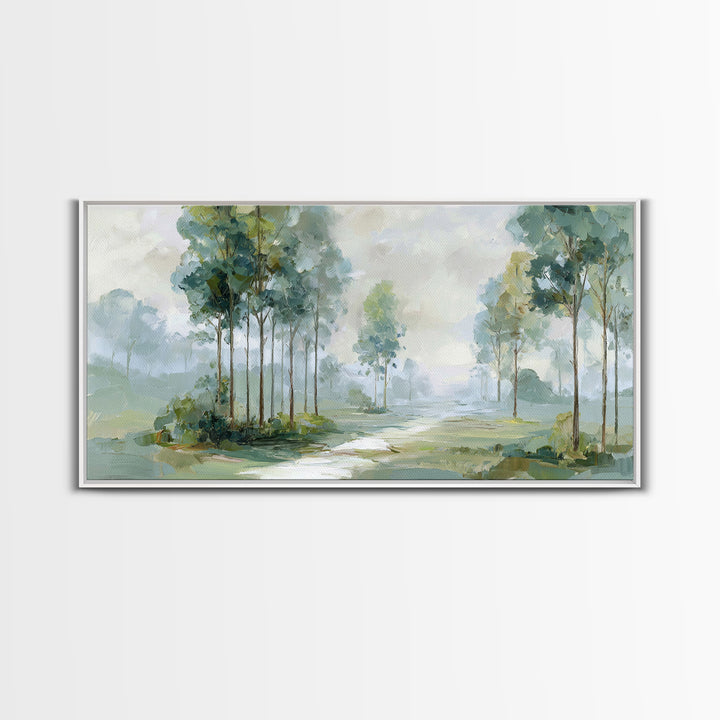 Misty Forest Path Framed Canvas Print, Waiting Room Art, Modern Art, Waiting Room Decor, Fine Art, Calm, Therapy Office Decor, WRA-2x1-55