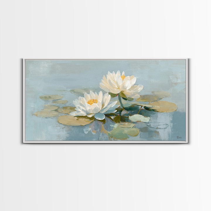 Lotus Flower on Still Water Framed Canvas Print, Waiting Room Art, Abstract, Waiting Room Decor, Watercolor Art, Calm, WRA-2x1-59