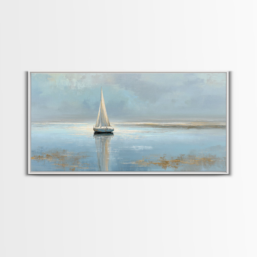 Quiet Sailboat on Calm Water Canvas Print, Waiting Room Art, Minimalist Wall Art, Waiting Room Decor, Fine Art, Calm, WRA-2x1-63