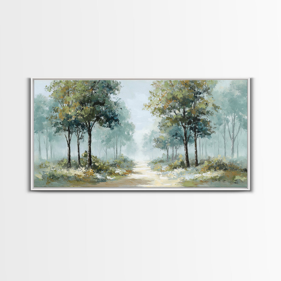 Misty Forest Path Framed Canvas Print, Waiting Room Art, Art, Waiting Room Decor, Calm, Bauhaus Print, Minimalist Wall Art, WRA-2x1-7