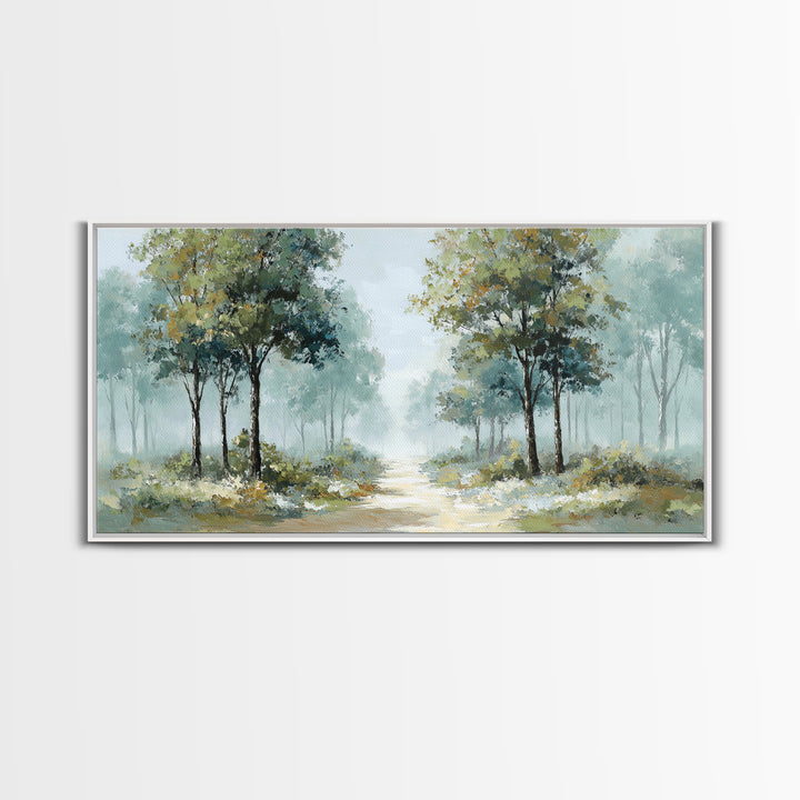 Misty Forest Path Framed Canvas Print, Waiting Room Art, Art, Waiting Room Decor, Calm, Bauhaus Print, Minimalist Wall Art, WRA-2x1-7