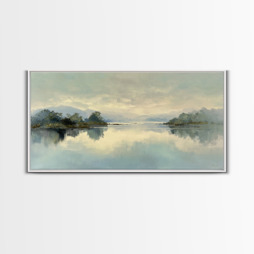 Peaceful Lake Reflection at Dawn Framed Canvas Print, Waiting Room Art, Printable Art, Waiting Room Decor, Fine Art, Calm, WRA-2x1-72