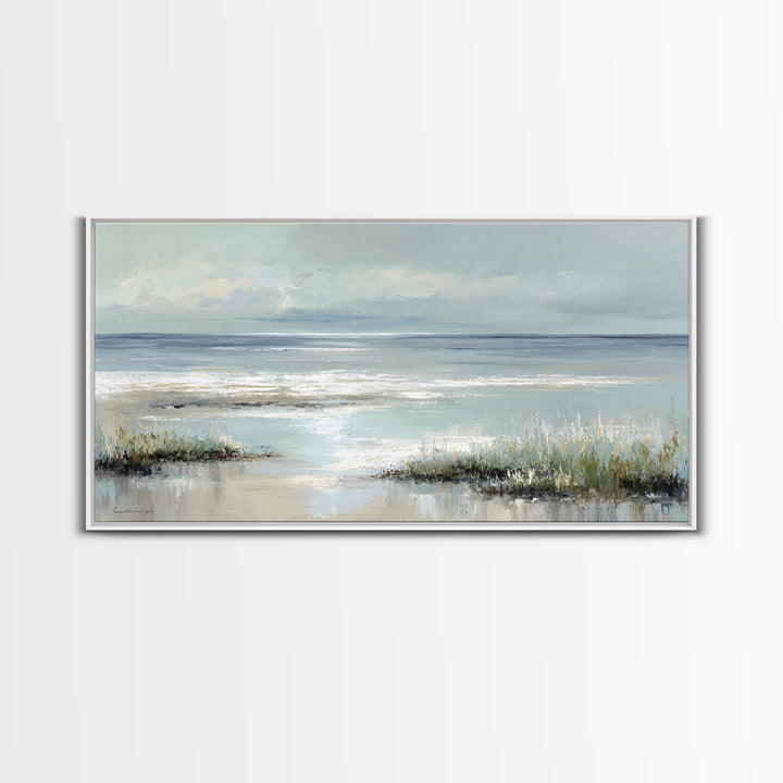 Coastal Horizon with Pale Sand and Water Canvas Print, Waiting Room Art, Bedroom Decor, Waiting Room Decor, Fine Art, Calm, WRA-2x1-77