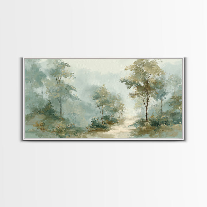 Misty Forest Path Framed Canvas Print, Waiting Room Art, Minimalist Art, Waiting Room Decor, Fine Art, Calm, Luxury Decor, WRA-2x1-79
