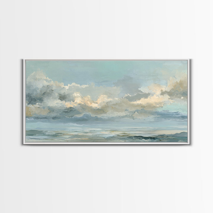 Large Cloudscape with Hopeful Light Framed Canvas Print, Waiting Room Art, Gallery Wall Art, Waiting Room Decor, Fine Art, Calm, WRA-2x1-84