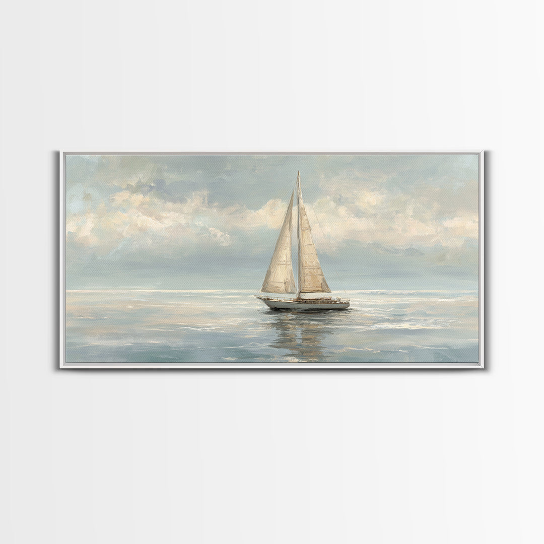 Quiet Sailboat on Calm Water Framed Canvas Print, Waiting Room Art, Digital Art Print, Waiting Room Decor, Fine Art, Calm, WRA-2x1-87