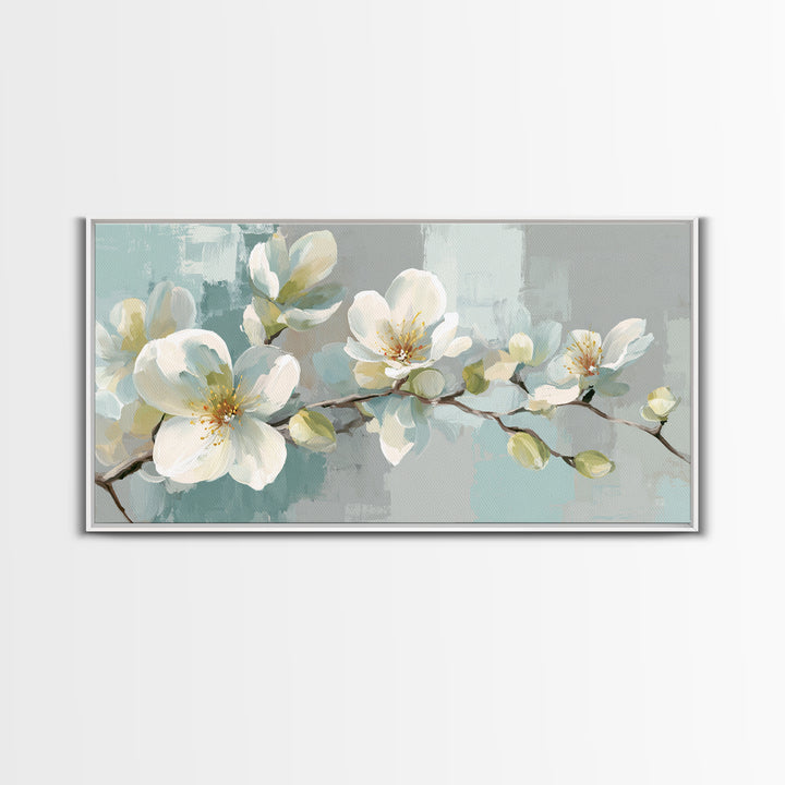 White Orchid on Light Gray Ground Framed Canvas Print, Waiting Room Art, Bauhaus Print, Waiting Room Decor, Fine Art, Calm, WRA-2x1-99