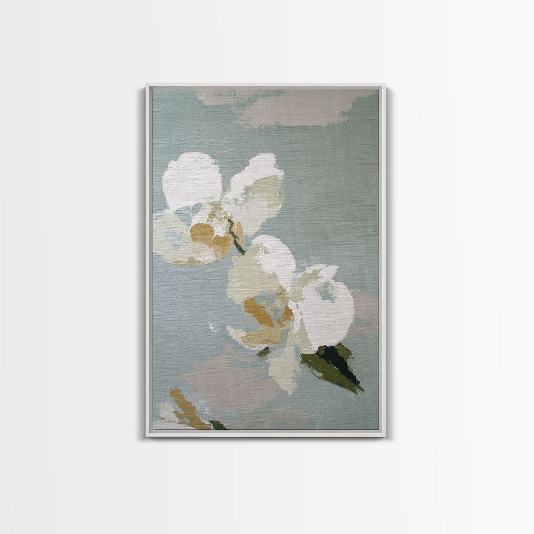 White Orchid on Light Gray Ground Canvas Print, Waiting Room Art, Gallery Decor, Waiting Room Decor, Fine Art, Calm, WRA-2x3-15