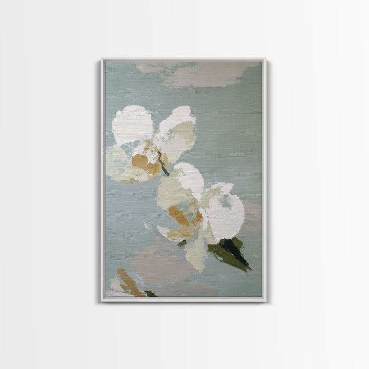 White Orchid on Light Gray Ground Canvas Print, Waiting Room Art, Gallery Decor, Waiting Room Decor, Fine Art, Calm, WRA-2x3-15