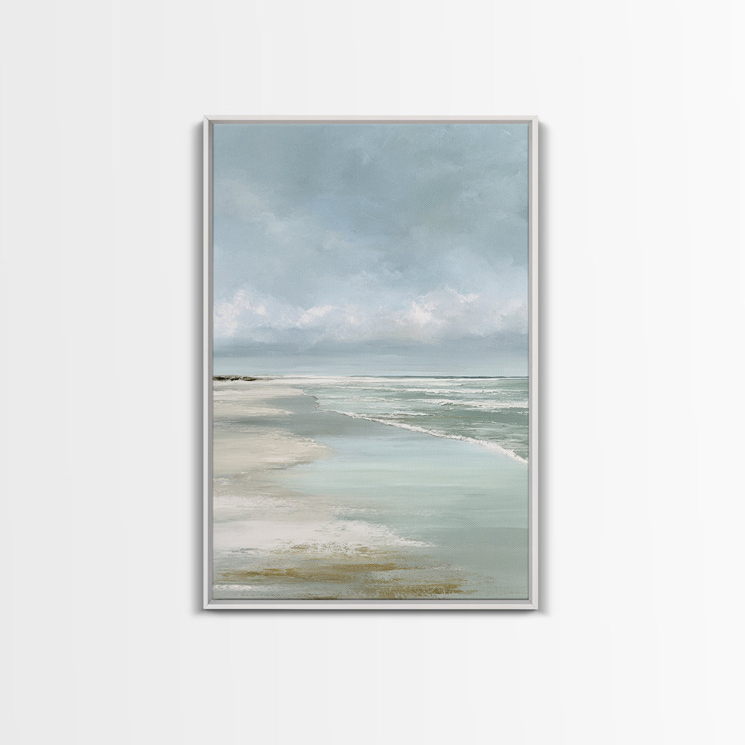 Coastal Horizon with Pale Sand and Water Framed Canvas Print, Waiting Room Art, Printable Wall Art, Waiting Room Decor, Calm, WRA-2x3-17