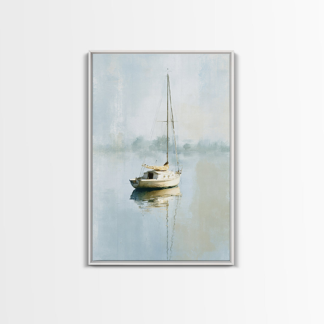 Quiet Sailboat on Calm Water Framed Canvas Print, Waiting Room Art, Dental Art, Waiting Room Decor, Fine Art, Calm, WRA-2x3-3