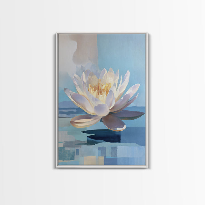 Lotus Flower on Still Water Framed Canvas Print, Waiting Room Art, Wall Art, Waiting Room Decor, Calm, Floral Wall Art, WRA-2x3-47