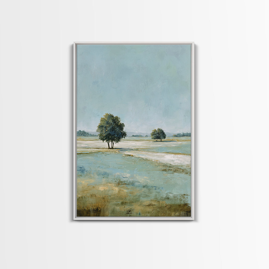 Open Field with Distant Tree Framed Canvas Print, Waiting Room Art, Textured Painting, Waiting Room Decor, Fine Art, Calm, WRA-2x3-55