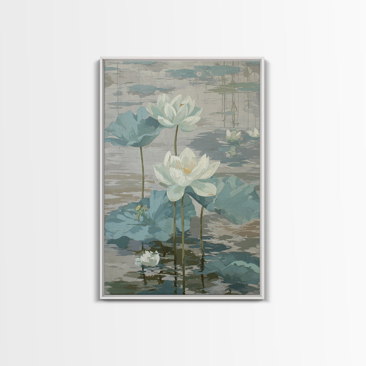 Lotus Flower on Still Water Canvas Print, Waiting Room Art, Original Art, Waiting Room Decor, Oil Painting, Calm, Office Art, WRA-2x3-71
