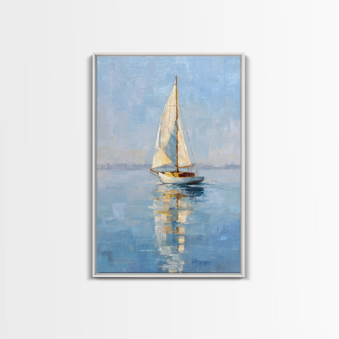 Quiet Sailboat on Calm Water Framed Canvas Print, Waiting Room Art, Abstract Art, Waiting Room Decor, Fine Art, Calm, WRA-2x3-75