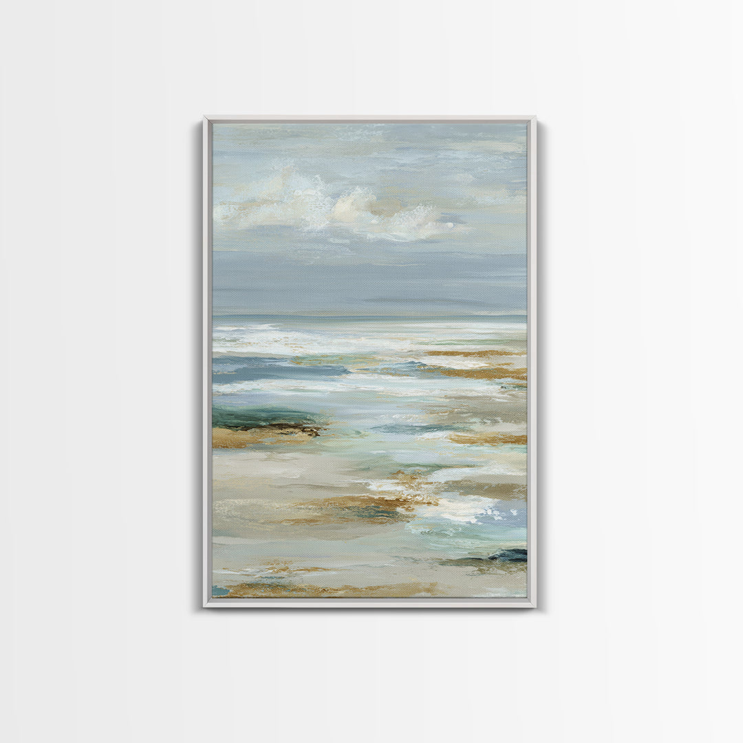 Coastal Horizon with Pale Sand and Water Framed Canvas Print, Waiting Room Art, Minimalist Wall Art, Waiting Room Decor, Calm, WRA-2x3-89
