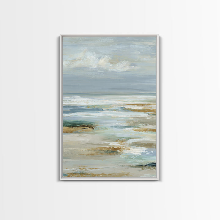 Coastal Horizon with Pale Sand and Water Framed Canvas Print, Waiting Room Art, Minimalist Wall Art, Waiting Room Decor, Calm, WRA-2x3-89
