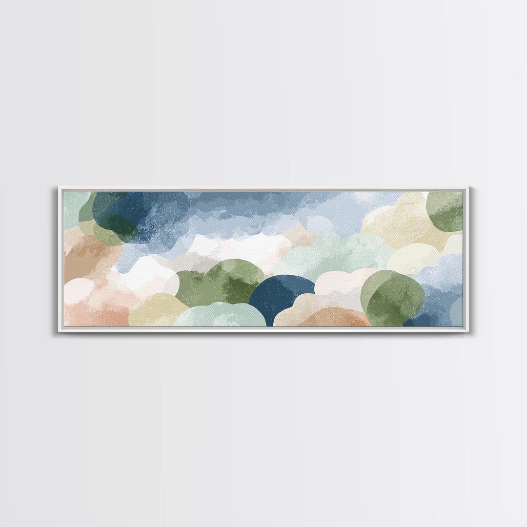Pastel Rainbow Shapes for Pediatric Spaces Framed Canvas Print, Waiting Room Art, Floral Wall Art, Waiting Room Decor, Calm, WRA-3x1-58