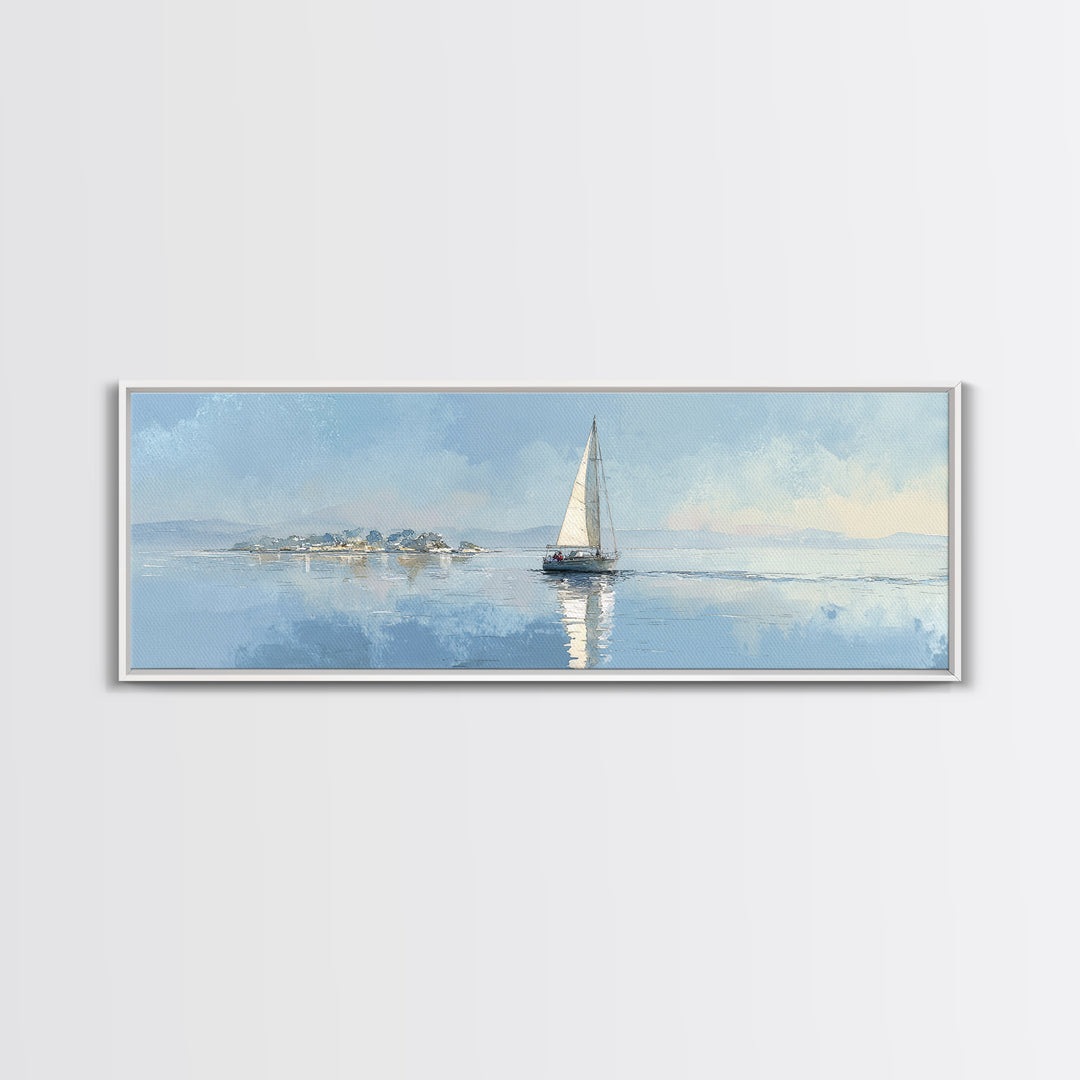 Quiet Sailboat on Calm Water Framed Canvas Print, Waiting Room Art, Wall Art, Waiting Room Decor, Calm, Floral Wall Art, WRA-3x1-59
