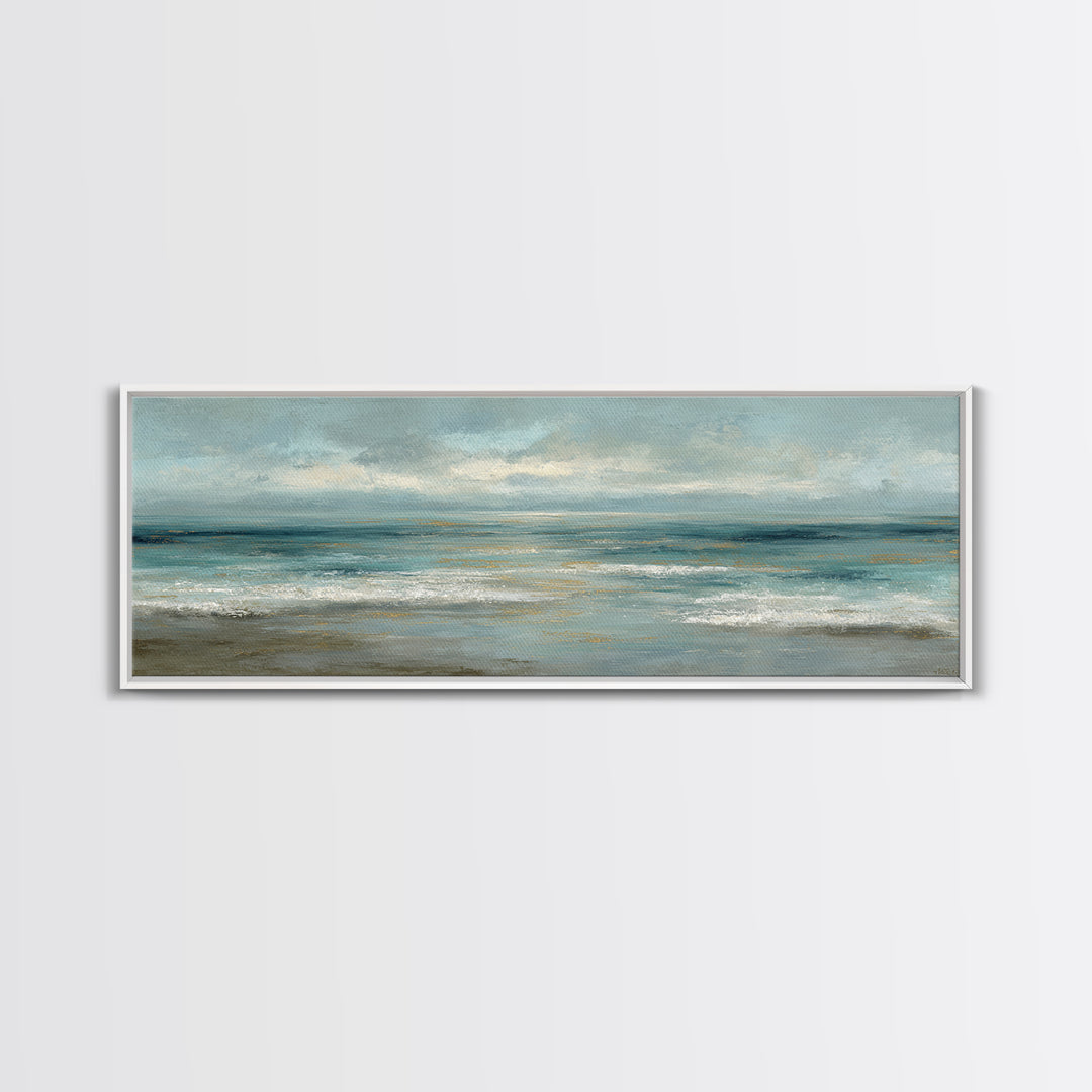 Coastal Horizon with Pale Sand and Water Framed Canvas Print, Waiting Room Art, Minimalist Art, Waiting Room Decor, WRA-3x1-73