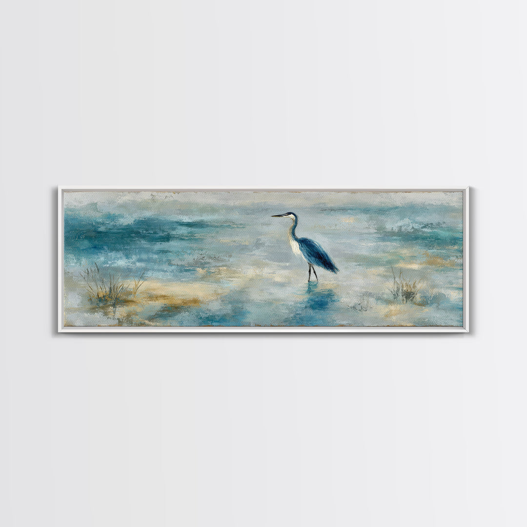 Blue Heron in Quiet Marsh Canvas Print, Waiting Room Art, Home Decor, Waiting Room Decor, Fine Art, Calm, Modern Art, WRA-3x1-76