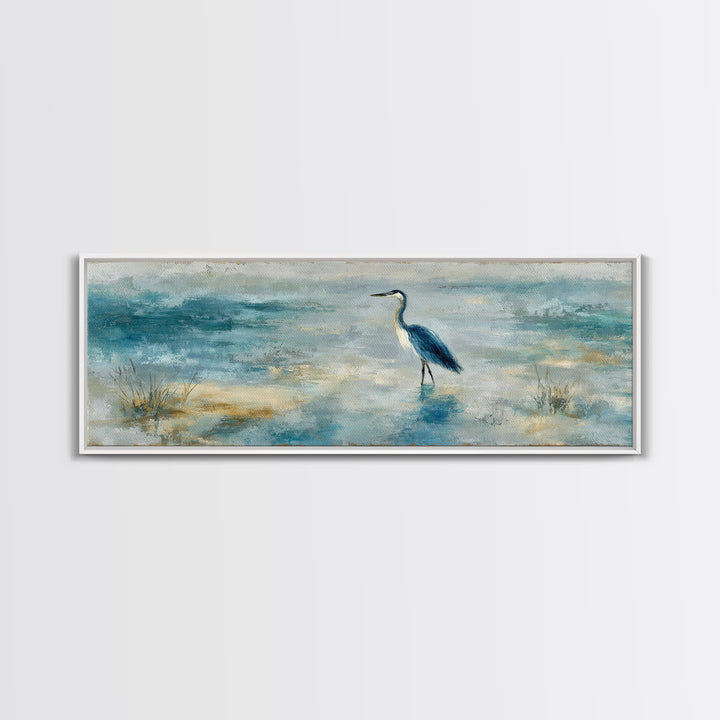 Blue Heron in Quiet Marsh Canvas Print, Waiting Room Art, Home Decor, Waiting Room Decor, Fine Art, Calm, Modern Art, WRA-3x1-76