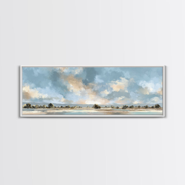 Warm Desert Sunrise Framed Canvas Print, Waiting Room Art, Abstract, Waiting Room Decor, Oil Painting, Calm, Modern Decor, WRA-3x1-77