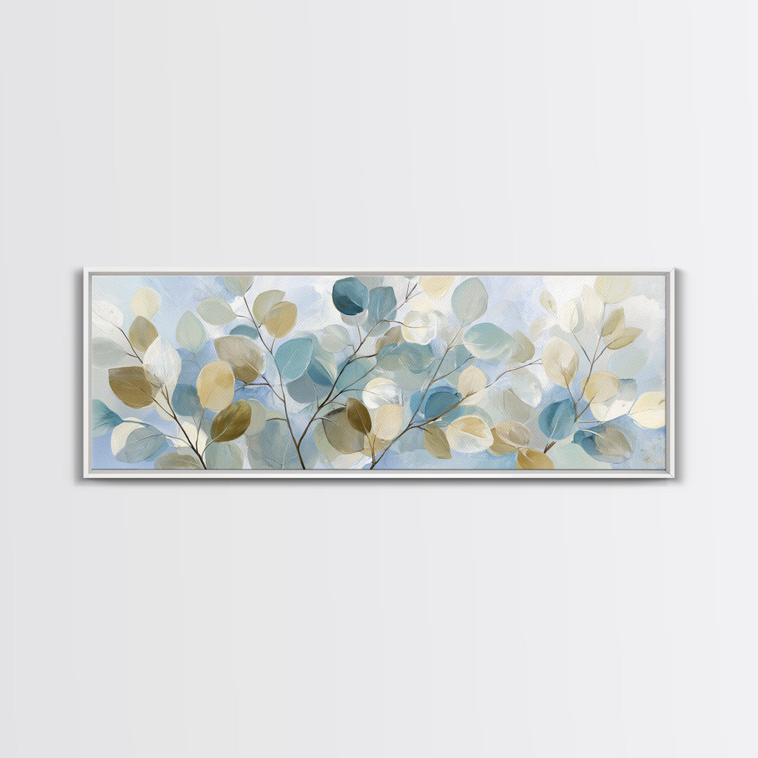 Clean Eucalyptus Leaf Study Framed Canvas Print, Waiting Room Art, Digital Art Print, Waiting Room Decor, Watercolor Art, Calm, WRA-3x1-81