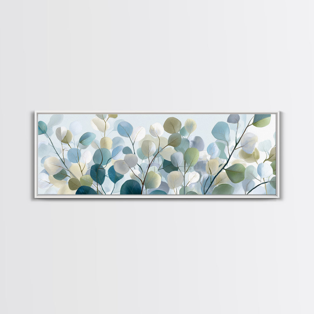 Clean Eucalyptus Leaf Study Framed Canvas Print, Waiting Room Art, Office Wall Art, Waiting Room Decor, Fine Art, Calm, WRA-3x1-9